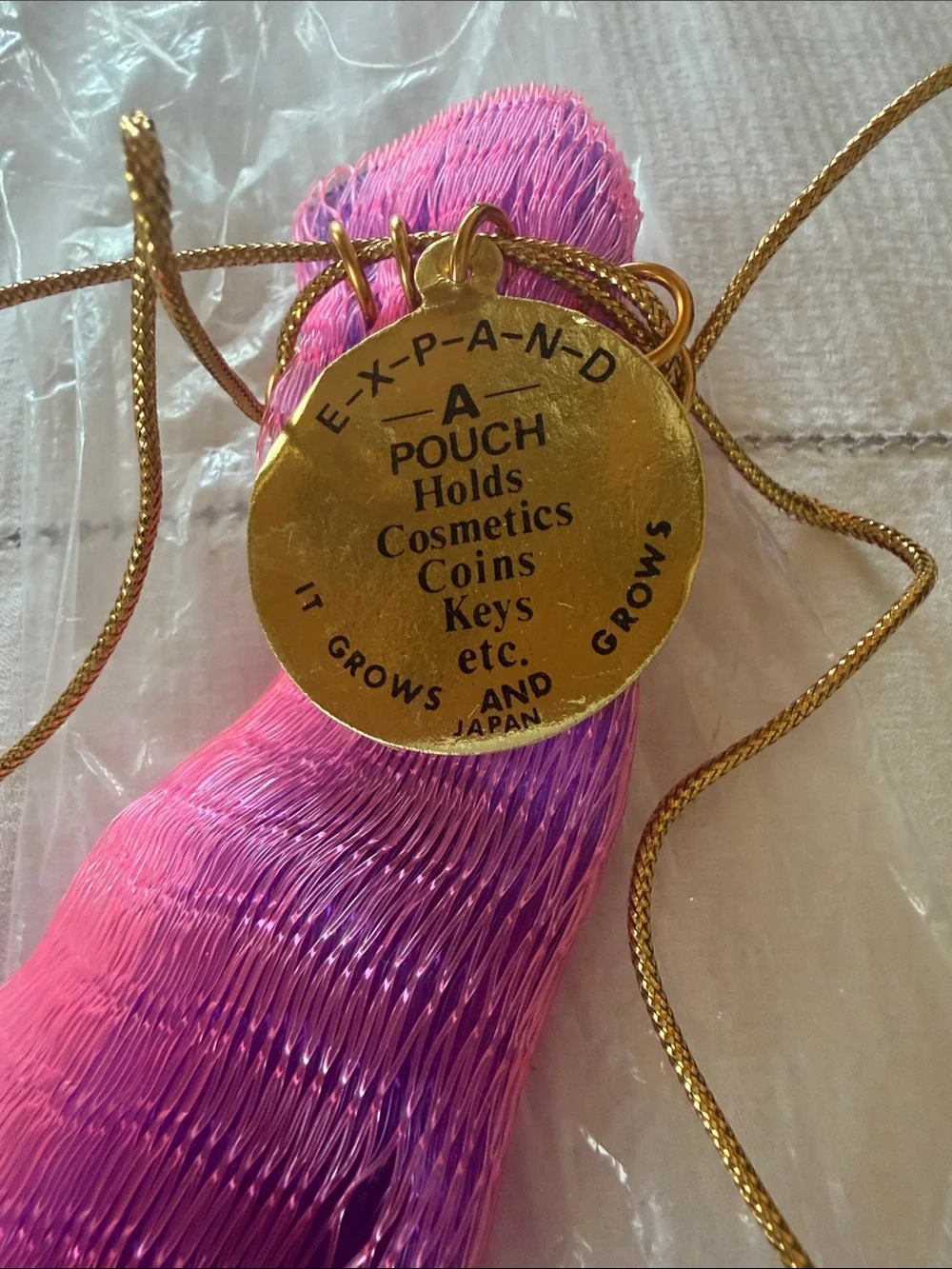 Vintage Mid Century Mesh Vinyl EXPANDA Pouch Pink JAPAN NOS w/Tag Retro Kitsch
